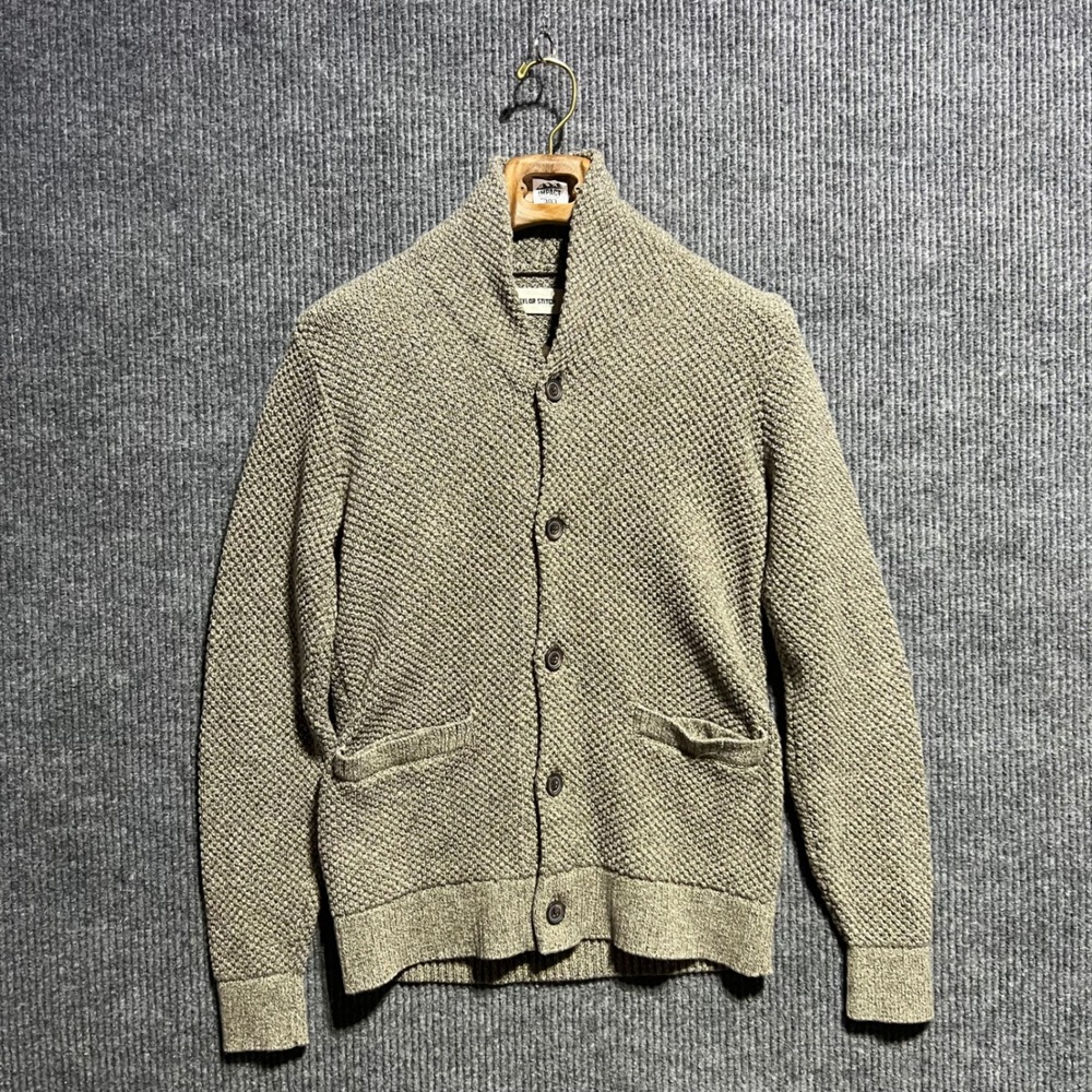 Taylor Stitch Crawford Cardigan Mens 38 Small Tan Shawl Collar Cotton Sweater